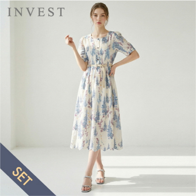 리프 나염 스퀘어 넥 벨트 셋 원피스_INI6M1OP3451