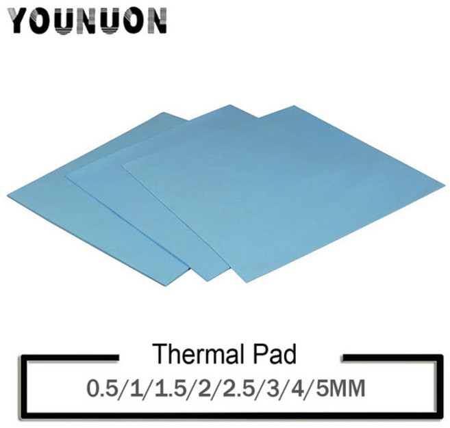 YOUNUON-tichkess 열 패드 100x100mm 0.5mm 1mm 1.5mm 2mm 3mm 4mm 5mm CPU 방열판 냉각 전도성 실리콘, Bule-100x100mm, 1개