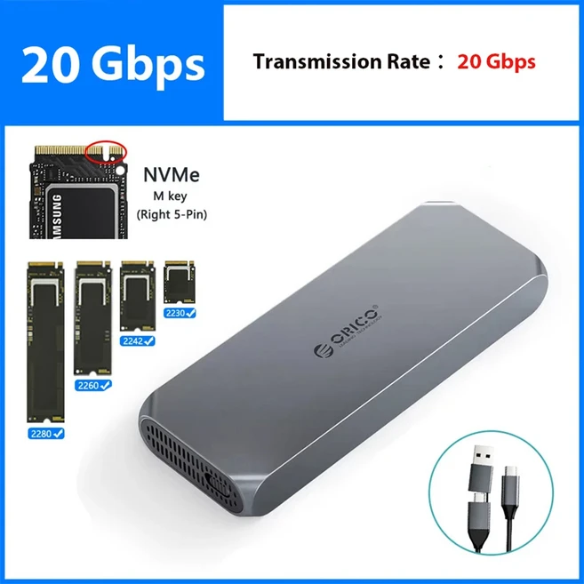 ORICO 40Gbps M.2 NVMe SSD 인클로저 외장 케이스 USB4 PCIe4.0 하드 디스크 스지 박스 호환 Thunderbolt 3, 02 20Gbps, 01 China Mainland