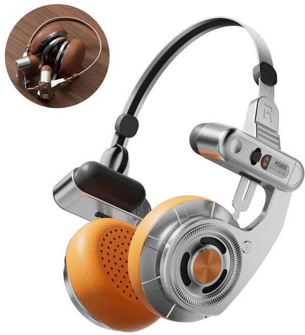 레트로 휴대용 블루투스 헤드폰 무선 노이즈캔슬링 헤드셋 AKZ, AKZ-F1, 라이트옐로우