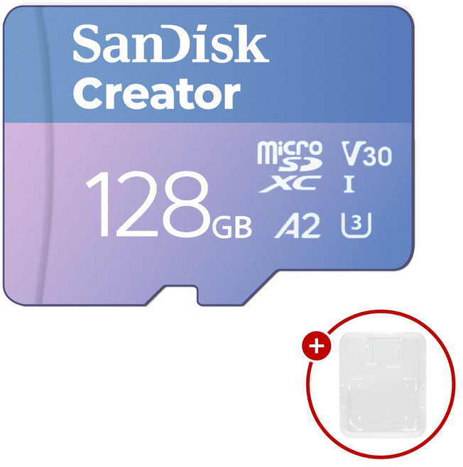 샌디스크 크리에이터 마이크로SD카드 CREATOR microSD CARD SDSQXA + SD카드 케이스, 1개, 128GB