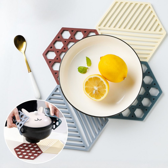 매니셀 실리콘 육각 냄비 받침대 4종 세트, 1세트, 4종 (그레이+블루그린+아이보리+브라운)