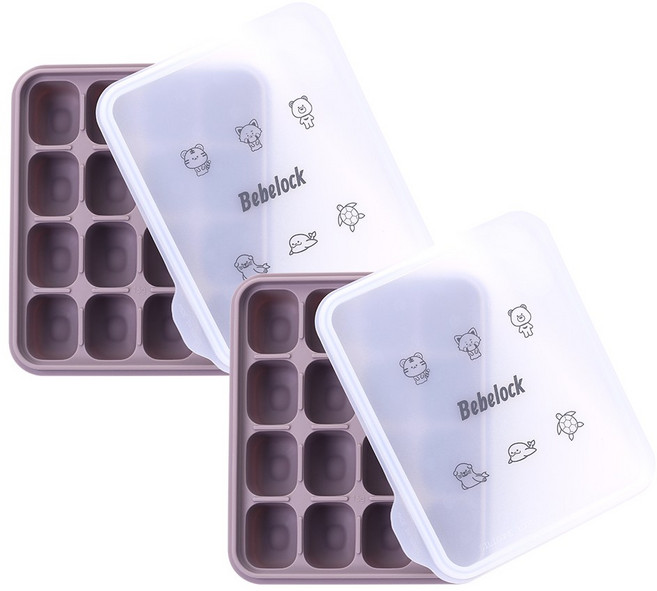 베베락 아이와 플래티넘 실리콘 큐브 2P(냉동보관용기_뚜껑포함 13.5cm X 15cm), 1세트, 아이와 실리콘큐브(레드빈2P)