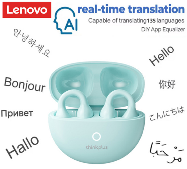 AI 번역 이어폰 Lenovo LP25 무선 Bluetooth 5.4 HIFI 음질 이어 클립 헤드폰 실시간 번역기 이어 버드, AI LP25 Green