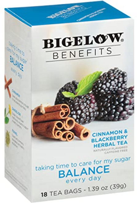 빅elow 베네핏 밸런스 시나몬 및 블랙베리 허브티 무카페 Bigelow Tea Benefits Balance Cinnamon and Blackberry Caffeine Herb, 균형, 18개입(6개들이 팩), 1개