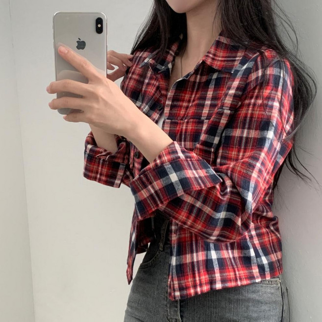 短版格子襯衫