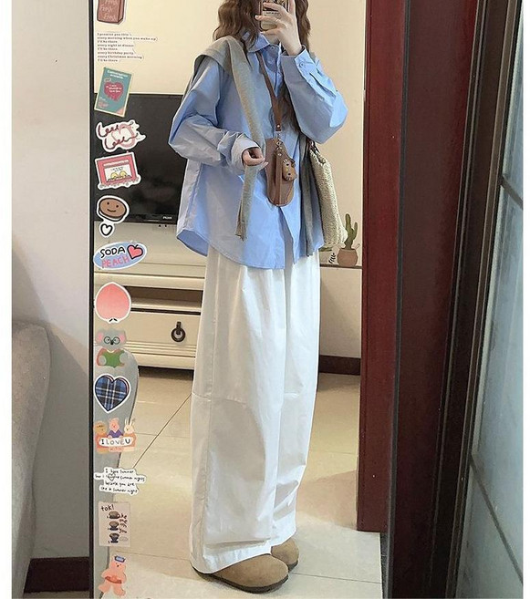 純色翻領長袖襯衫 女秋季韓版防曬襯衣