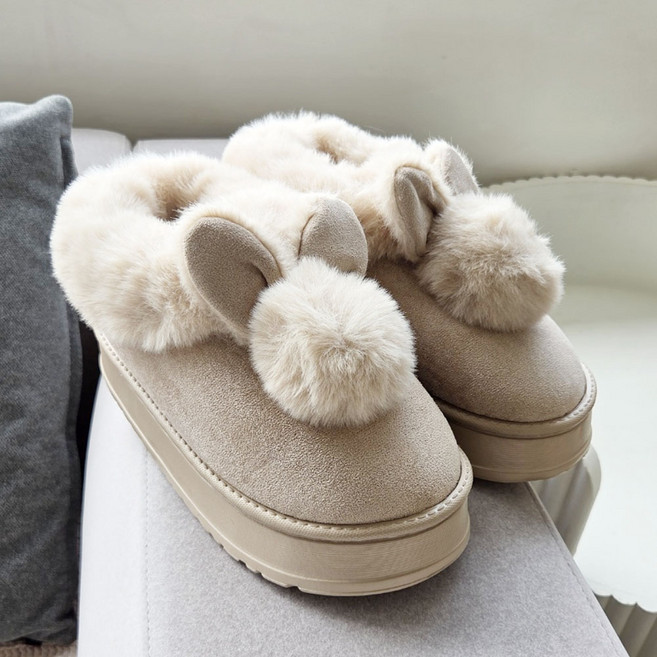 토끼 퍼트리밍 스웨이드 숏 털단화 양털신발 털실내외화