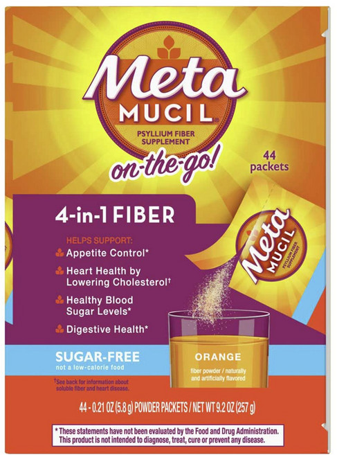 Metamucil 洋車前子纖維補充劑 隨身包 橘子口味 44入, 1個, 257g
