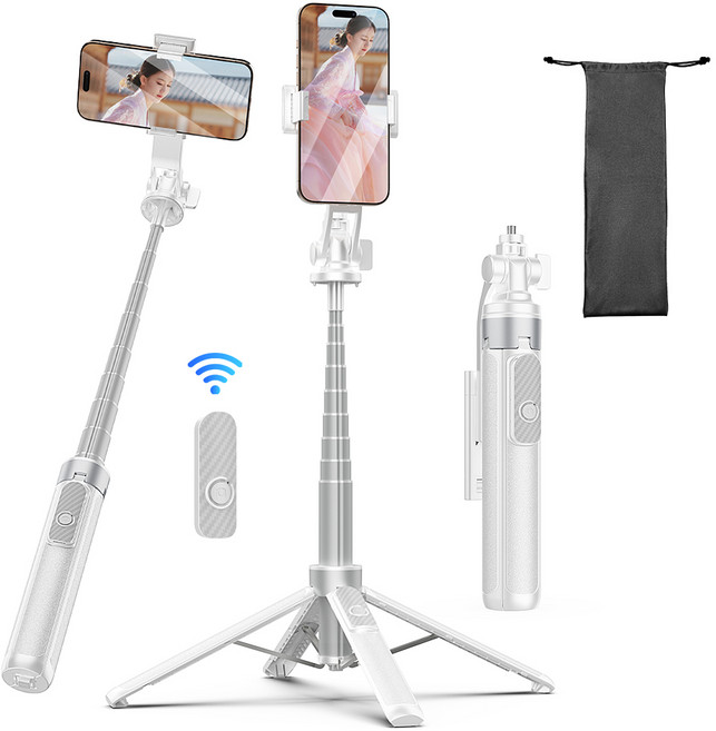 NICESUN 무선 블루투스 스마트폰/카메라/고프로 올인원 셀카봉 삼각대 C타입 리모컨 130cm P13, 화이트