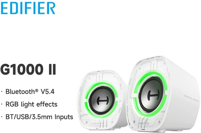 Edifier Hecate G1000 II 컴퓨터 스피커 Bluetooth V5.4 PC 스피커 USB-C USB-A 3.5mm 입력 RGB 조명 효과, 01 2.5", 01 빠른, 01 White