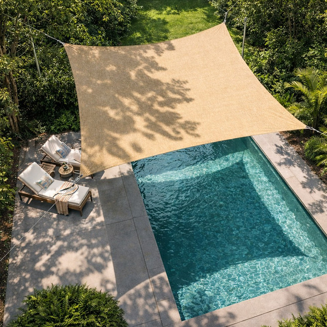 썬쉐이드 그늘막 차광막 천막 야외 옥상 햇빛 푸르네오 가림막 캠핑 타프 메쉬 삼각 사각 / 연베이지