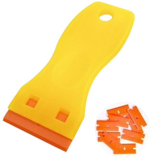 오시아드 흡집없는 스티커 제거 다용도 스크래퍼 날, 1세트, 옐로우+10날