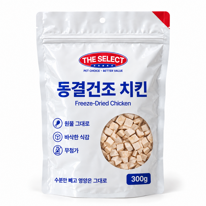 더셀렉트 반려동물 동결건조 간식 큐브 트릿, 1개, 300g, 치킨