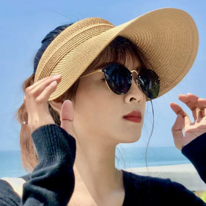 라탄 햇빛차단 썬캡 넓은 챙 밀짚모자 여성 여름 바캉스 해변 보넷 버킷햇 벙거지 dam+3577dq