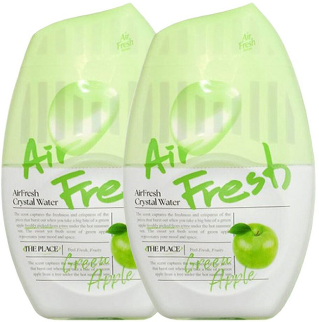에어후레쉬 크리스탈워터 실내용 대용량 방향제 본품, 400ml, 2개, 그린애플