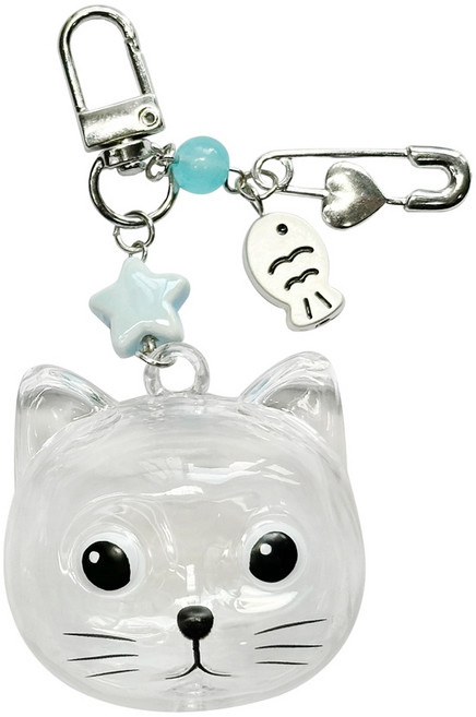 누리몰 고양이 털보관 수납 키링 얼굴 반려묘 열쇠고리 기념품 추억 캡슐 투명 털뭉치, 화이트 냥이, 1개