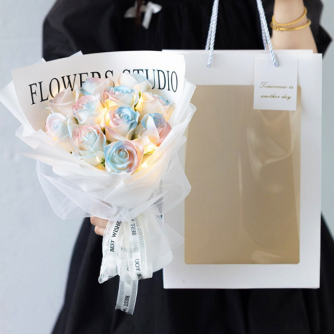아르띠콜로 비누꽃 LED 페이보릿 꽃다발 11p 세트 + 쇼핑백, 레인보우, 1개