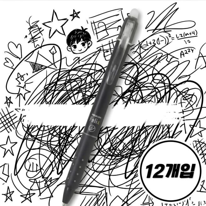 그로브홈 필기감좋은 지워지는 볼펜 0.5mm, 12개, 블랙