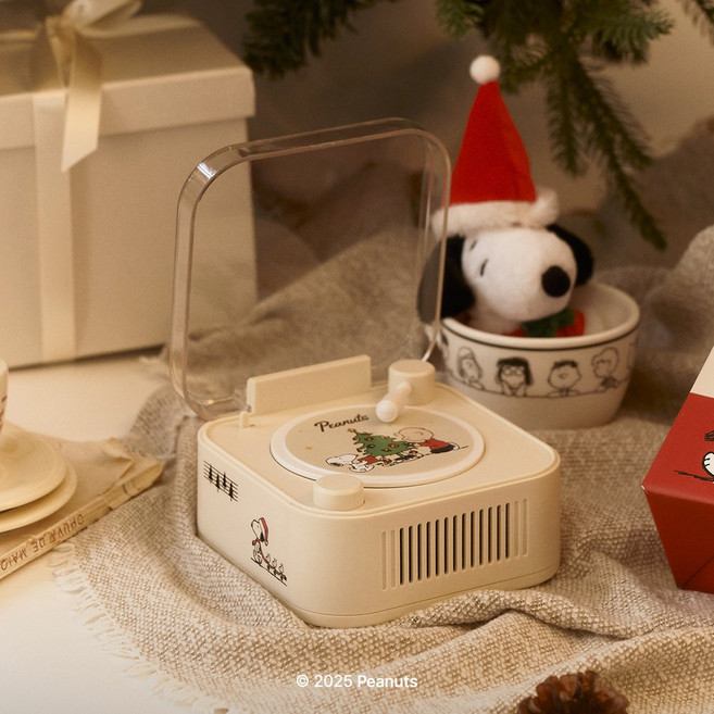 스누피 블루투스 스피커 LP판 구현한 미니 스피커 무선, 아이보리, 스누피 홀리데이 블르투스 스피커