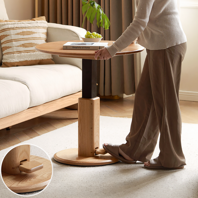 그루픽 원형 리프트업테이블 높이조절 모션 책상, 우드