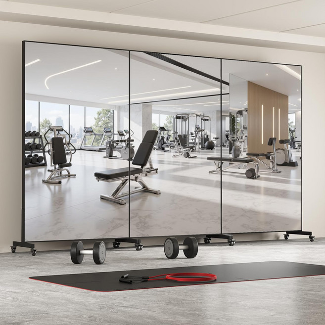 안토크 초대형 이동식 바퀴달린 전신거울 댄스 요가 홈트 연습실 거울 체육관 홈트레이닝 2050x1100mm, 화이트