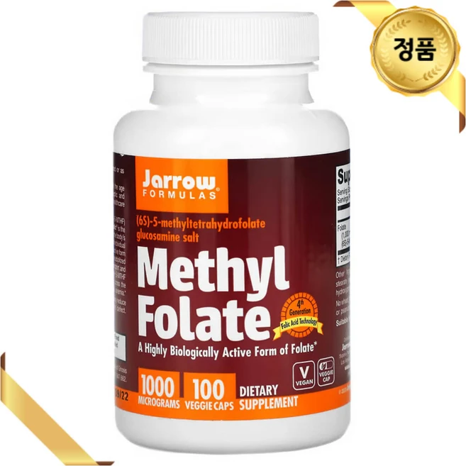 자로우 포뮬러스 메틸 엽산 1000mcg 100야채캡슐, 100정, 1개, 100정 - 쿠팡