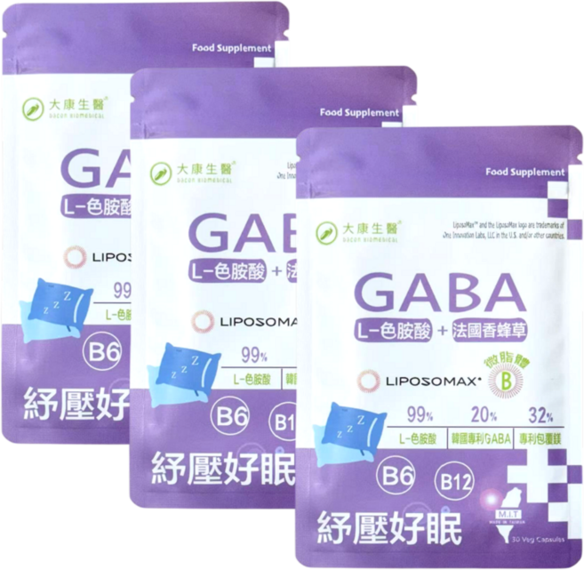 大康生醫 舒眠 高單位GABA 色氨酸B6 B12 幫助入睡 放鬆心情 調整體質 促進新陳代謝, 3個, 30顆