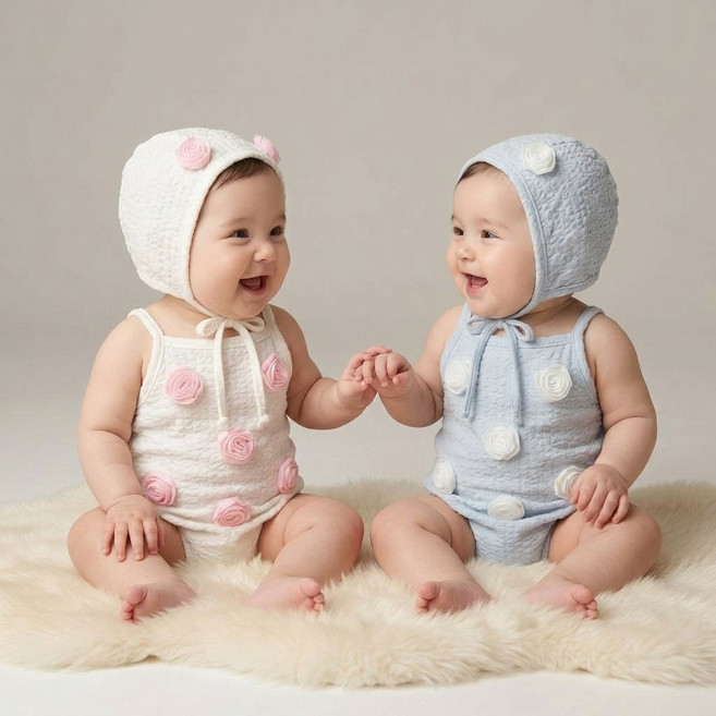 로이앤한나 예쁜 여름 여자아기 여아 베이비 코사지 원피스 수영복 수모 세트