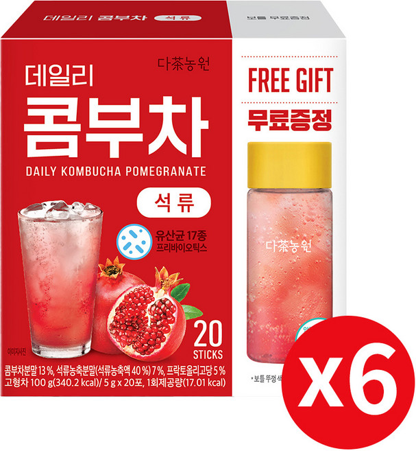 다농원 데일리 콤부차 석류, 5g, 20개입, 6개