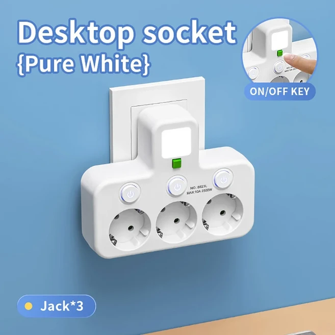 벽면 콘센트 EU 플러그 멀티탭 4구 AC 콘센트 2USB 1타입-C 포트 3/4/5 소켓 소형 야간 조명 포함 가정 사, 01 White 3 Ports