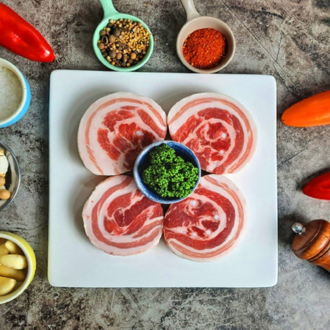 칠레산 돼지고기 눈꽃삼겹살 1.5cm 슬라이스 구이용 500g, 1개