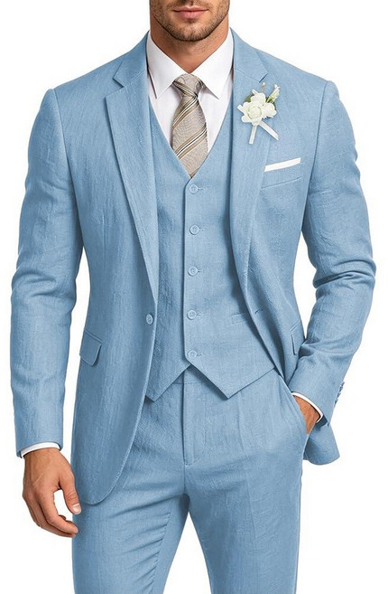 Linen Suit 3 Piece Men’s Summer Suit for Men Vintage Slim Fit Lightweight Beach for Wedding Groom
