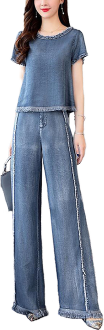 셀럽당 여름 데님 세트 날씬해 보이는 패션 박시 여자 투피스C00390