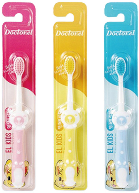 닥터이엘 키즈 칫솔 초극세모 곰돌이 캐릭터 유아 칫솔 3세 4세 5세, 3개, 혼합색상, 1개입