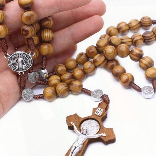 나무목걸이 십자가 원목 묵주 종교 핸드메이드 우드