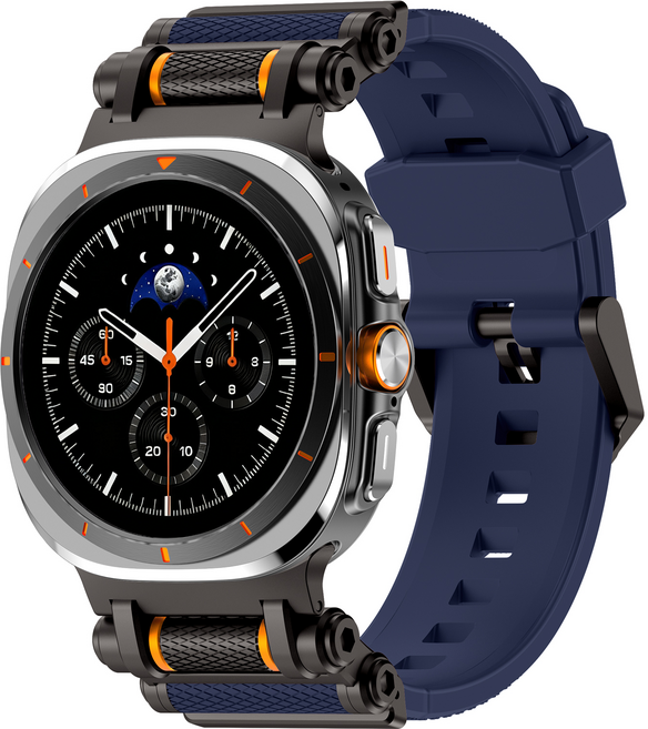 FALANDO 갤럭시워치8 울트라 2025 티타늄 메탈 스트랩 실리콘 시계줄 스포츠 밴드 호환 47mm, 블랙 블루