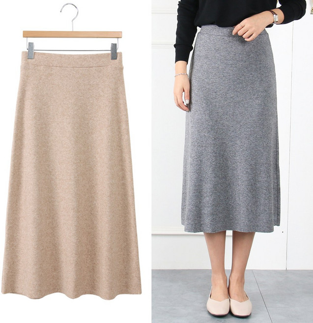 여성 가을/겨울 기모 골지 니트치마 롱스커트 빅사이즈여성의류 ~3XL 밴딩니트스커트