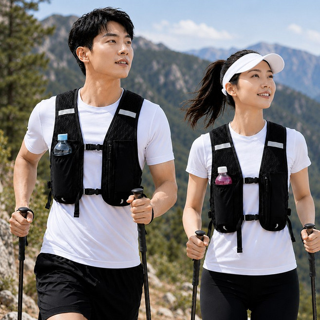 편안한42 남녀공용 초경량 러닝조끼 스포츠 백팩 베스트 등산가방, 1개, 블랙