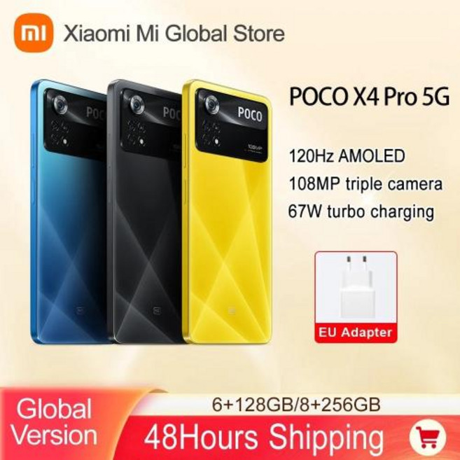 글로벌 버전 포코 X4 프로 스마트폰 5G 스냅드래곤 695 128GB 256GB 108MP 카메라 120Hz AMOLED 디스플레이 67W 터보 충전 NFC, 없음, 1.Official Standard  6GB 128GB