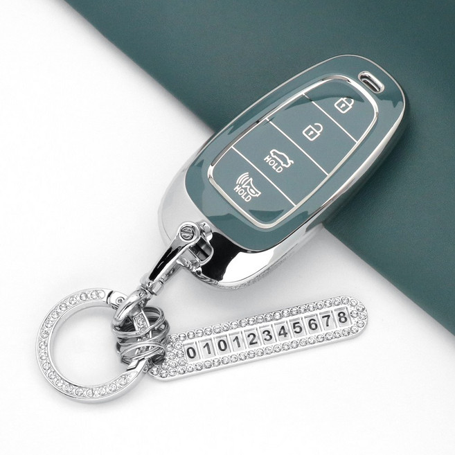 유투카 스마트 TPU 키케이스 차 키홀더 키링 호환 더뉴 그랜저 싼타페 쏘나타DN8 투싼NX4 스타리아 더뉴 팰리세이드 넥쏘 키커버, TH-01, 실버라인_그레이블루