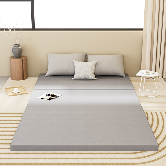 3단 접이식 매트리스 퀸 순면커버 휴대용 여행용 운동 캠핑 매트, 라이트 그레이