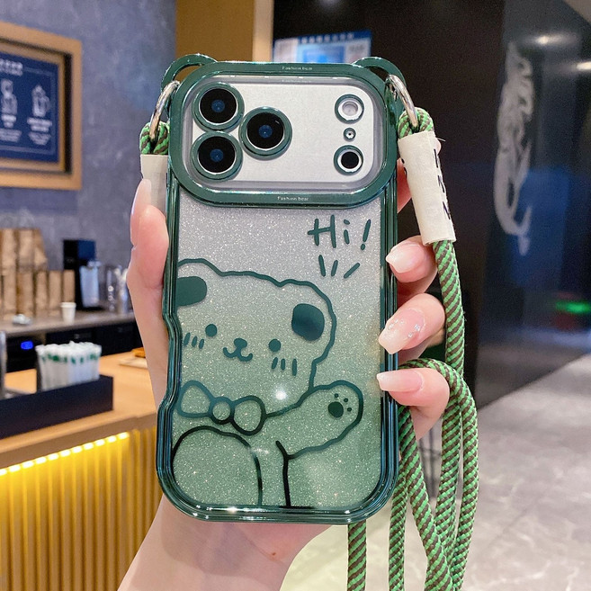 아이폰 17 16 15 14 13 12 프로맥스 프로 플러스 에어 반짝이 곰돌이 목걸이 케이스 1366