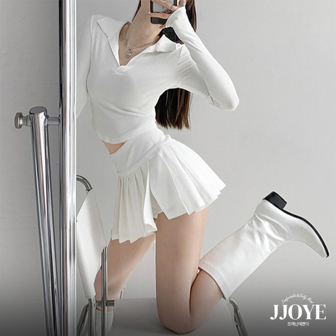 쪼예 스쿨룩 하이웨스트 트임 테니스 플리츠 주름 미니 스커트