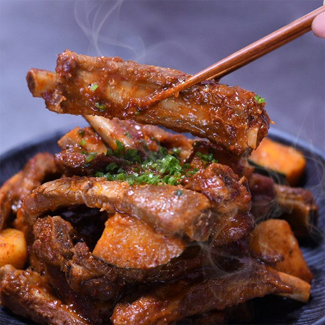 [포천호박꽃] 수제 매운 등갈비찜 단호박 등갈비찜 900g 홈파티 집들이 캠핑 음식, 1개