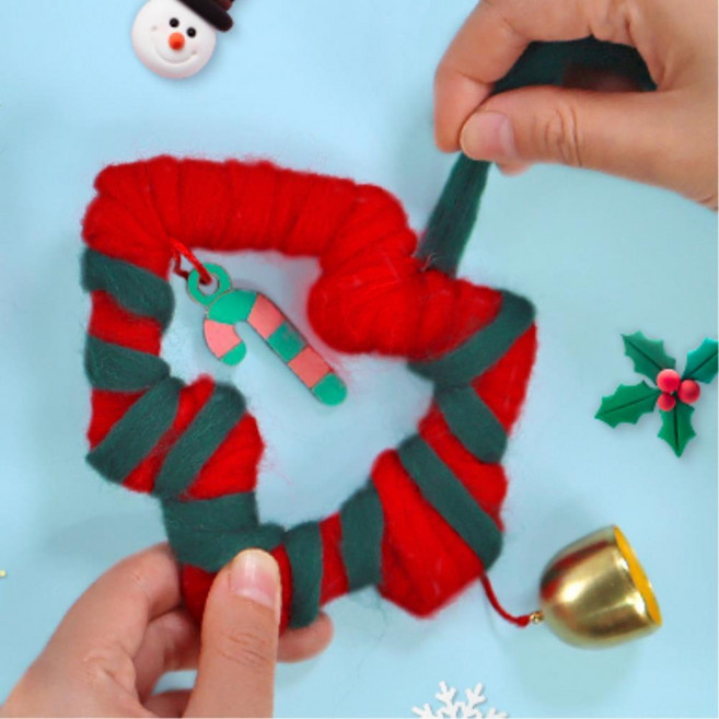 성탄절 MDF트리 리본 미니종 도어벨 리스 키트 5p 늘봄교실 단체선물 만들기세트 미술수업, 1개, 눈꽃 오너먼트