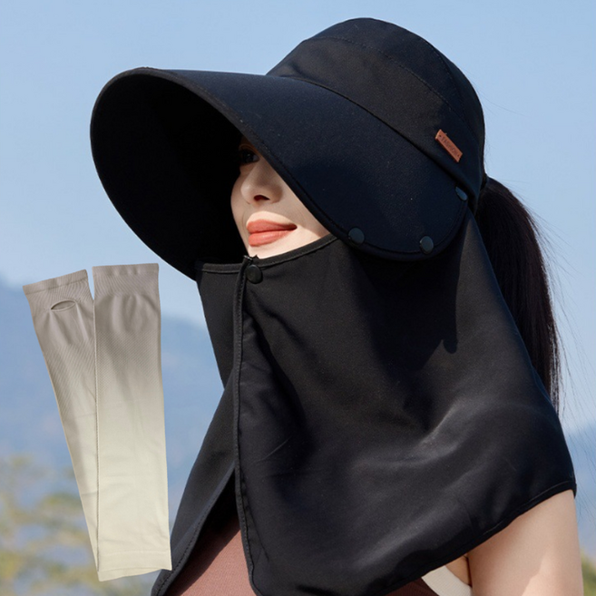 챙넓은 모자 햇빛가리개 와이드 버킷햇 썬캡 자외선차단 UV차단 여름모자 (팔토시 포함)