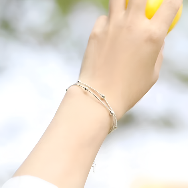 미니멀 실버 볼 포인트 레이어드 이중 체인 팔찌