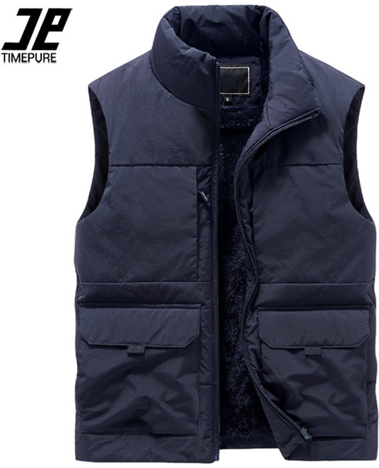 TIMEPURE 남성 빅 포켓 집업 카고 조끼 겨울 도톰기모 하이넥 베스트 아웃도어 야상 빅사이즈 등산복 작업복 일상복 낚시
