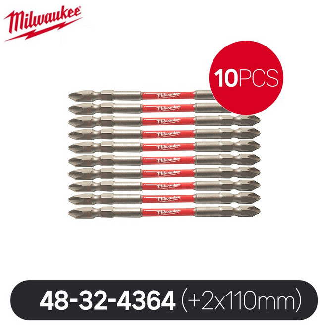 양날 토션비트 세트 밀워키 SHOCKWAV 48-32-4364 (+) PH2 110mm 10개입, 1세트